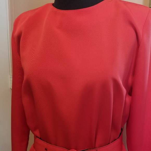 Vintage Bright Red 80s Dress - Picture 2 of 9
